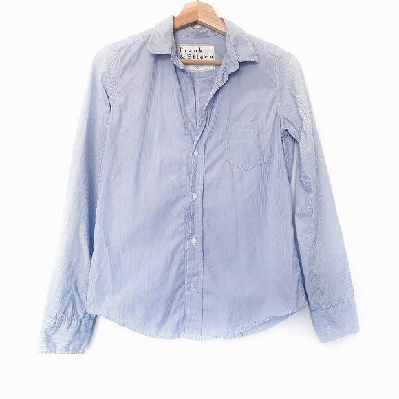 Frank & Eileen Tops - Frank & Eileen Striped Blue White Cotton Long Sleeve Button Down Shirt Size S
